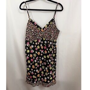 Womens Black Floral Spaghetti Strap Babydoll‎ Lingerie Nightie XL Coquette